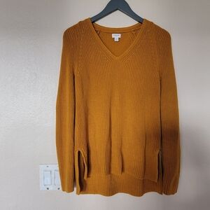 J Crew Mustard Yellow Ribbed‎ V Neck Long Sleeve Sweater Women's XS